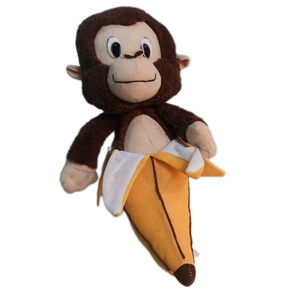 VTG Classic Toy Brown Monkey In Banana 10" Plush Plastic Eyes Chimp Carnival